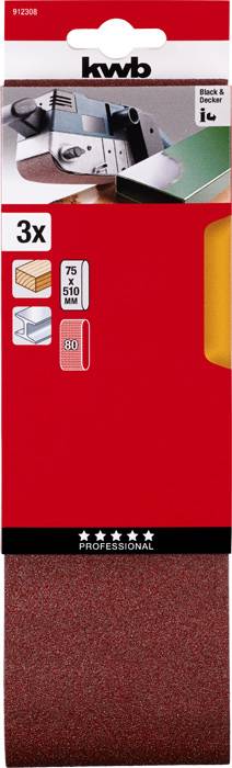 Kwb 912308 Schleifband-Set Körnung (num) 80 (L x B) 510mm x 75mm 3St.