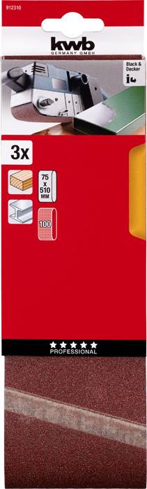 Kwb 912310 Schleifband-Set Körnung (num) 100 (L x B) 510mm x 75mm 3St.