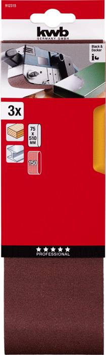 Kwb 912315 Schleifband-Set Körnung (num) 150 (L x B) 510mm x 75mm 3St.