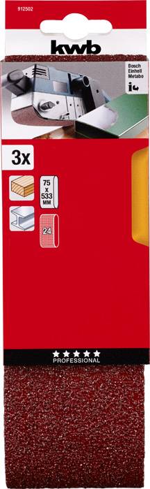 Kwb 912502 Schleifband-Set Körnung (num) 24 (L x B) 533mm x 75mm 3St.