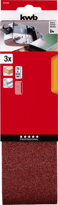 Kwb 912504 Schleifband-Set Körnung (num) 40 (L x B) 533mm x 75mm 3St.
