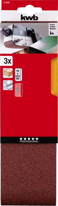 Kwb 912506 Schleifband-Set Körnung (num) 60 (L x B) 533mm x 75mm 3St.
