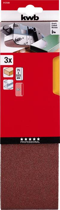 Kwb 912508 Schleifband-Set Körnung (num) 80 (L x B) 533mm x 75mm 3St.