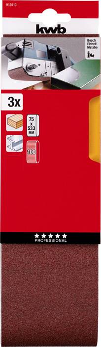 Kwb 912510 Schleifband-Set Körnung (num) 100 (L x B) 533mm x 75mm 3St.