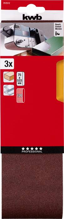 Kwb 912512 Schleifband-Set Körnung (num) 120 (L x B) 533mm x 75mm 3St.
