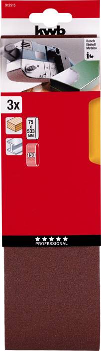 Kwb 912515 Schleifband-Set Körnung (num) 150 (L x B) 533mm x 75mm 3St.