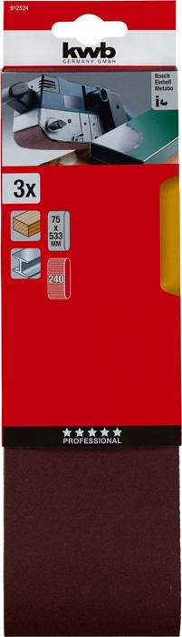 Kwb 912524 Schleifband-Set Körnung (num) 240 (L x B) 533mm x 75mm 3St.