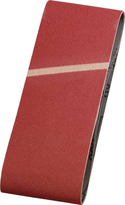 Rotes Schleifband mit einer hellen diagonalen Linie in der Mitte. Es wird hauptsächlich für Schleifarbeiten verwendet.