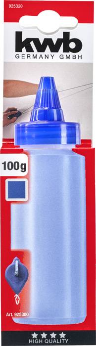 Eine 100g blaue Kreideflasche von 'kwb GERMANY GMBH' in einer rot-weißen Verpackung.