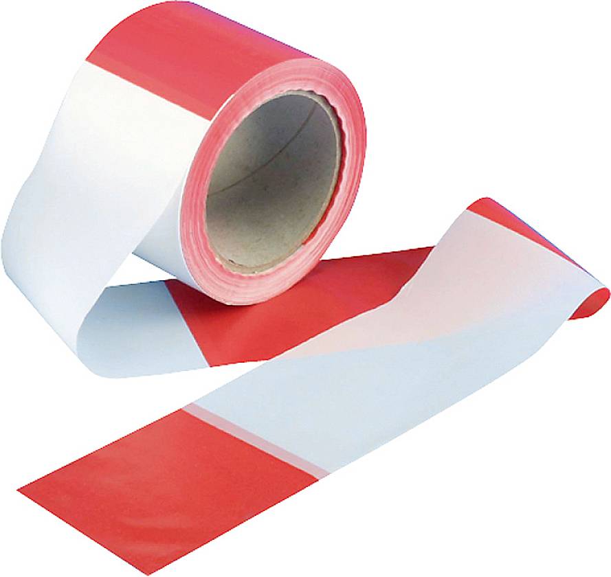 Rolle Absperrband: Weiß-rot, oft verwendet zur Markierung von Baustellen oder gesperrten Bereichen.