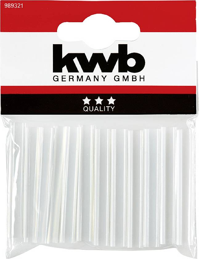 'kwb GERMANY GMBH' Klebepatronen im 10er-Pack mit transparenten Sticks, geeignet für verschiedene Klebeanwendungen.