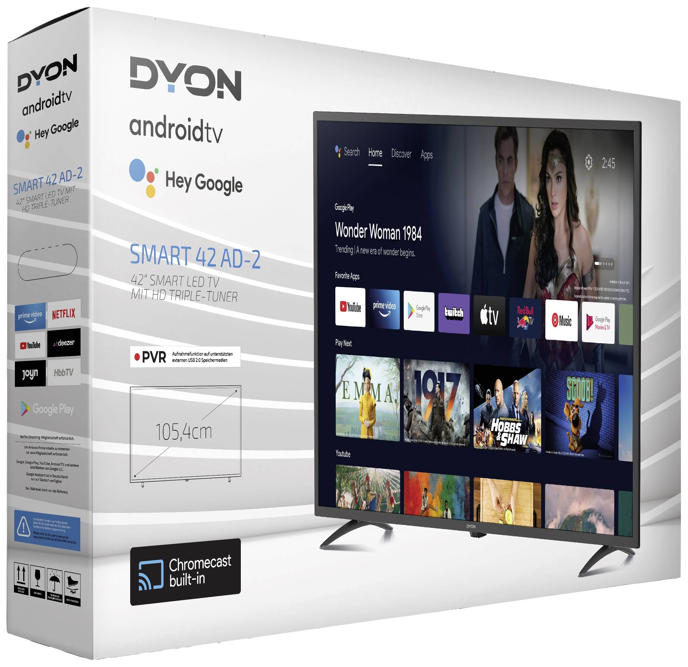 Dyon Smart 42 AD-2 LED-TV 105 cm 42 Zoll EEK G (A - G) DVB-T2, DVB-C, DVB-S2, Full HD, Smart TV, WLAN, CI+ Schwarz