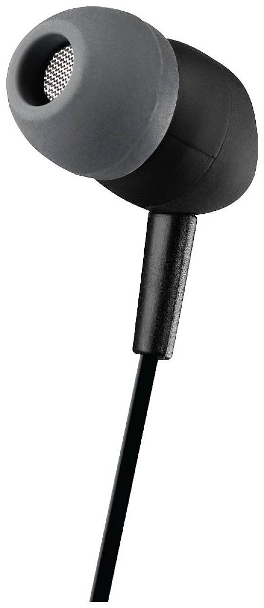 Schwarzer In-Ear-Kopfhörer mit grauem Ohrstöpsel und Kabel, geeignet für Audiowiedergabe und persönlichen Musikgenuss.