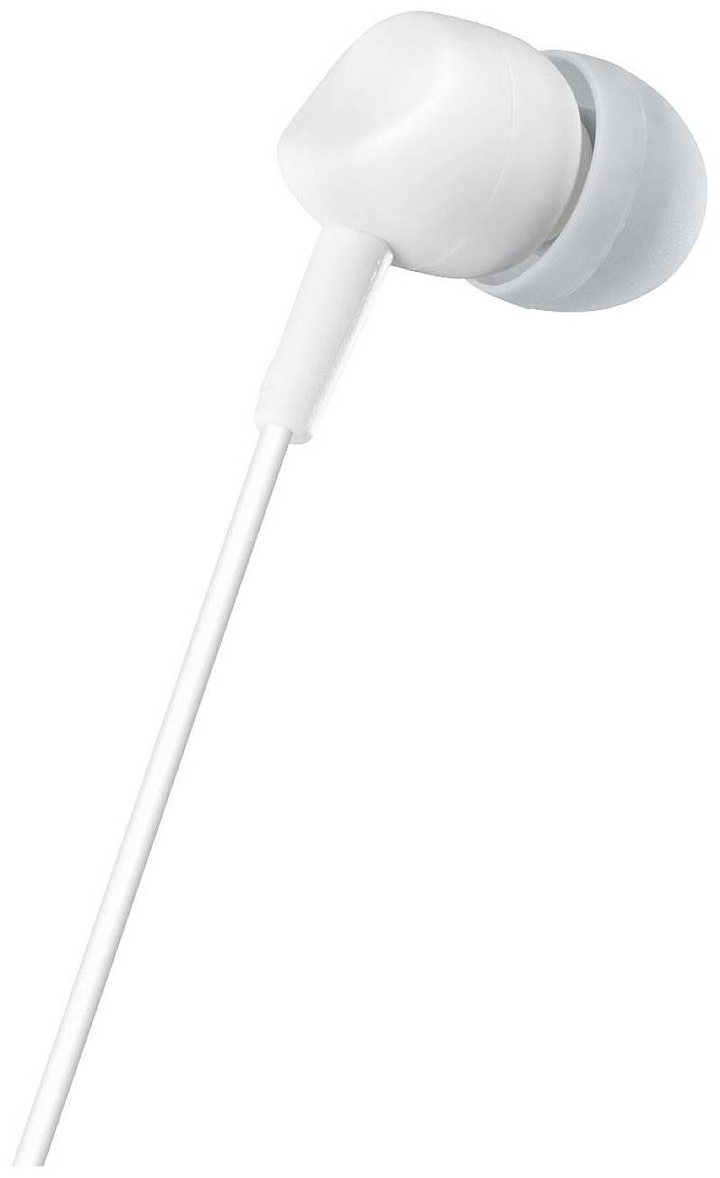 Weißer In-Ear-Kopfhörer mit Kabel.