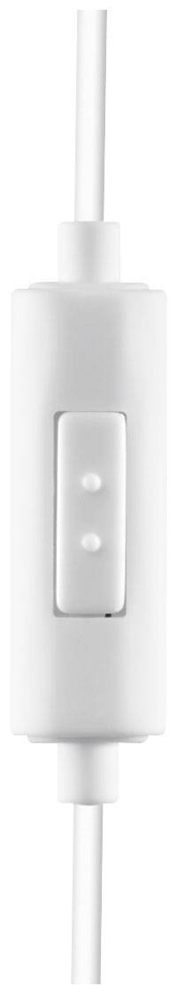 Weißer Inline-Schalter mit zwei Knöpfen, integriert in ein Kabel.