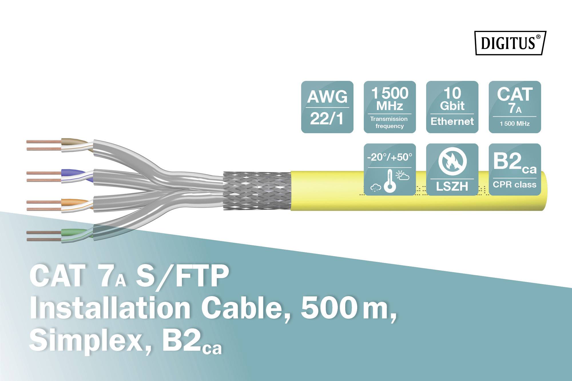 Digitus DK-1745-A-VH-5 Netzwerkkabel CAT 7, CAT 7a S/FTP 8 x 0.64mm Gelb 500m