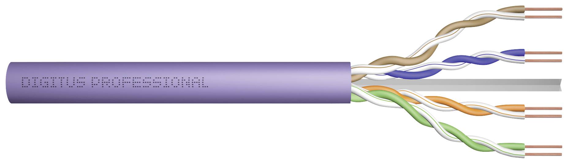 Lila Ethernet-Kabel mit vier verdrillten Adernpaaren und der Aufschrift 'DIGISOL PROFESSIONAL'.