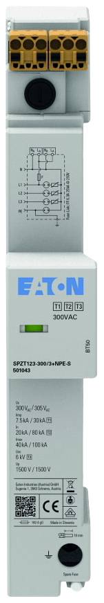 Eaton EP-501043 SPZT123-300/3+NPE-S Überspannungsableiter Überspannungsschutz für: 40mm Sammelschiene 7.5 kA 1St.