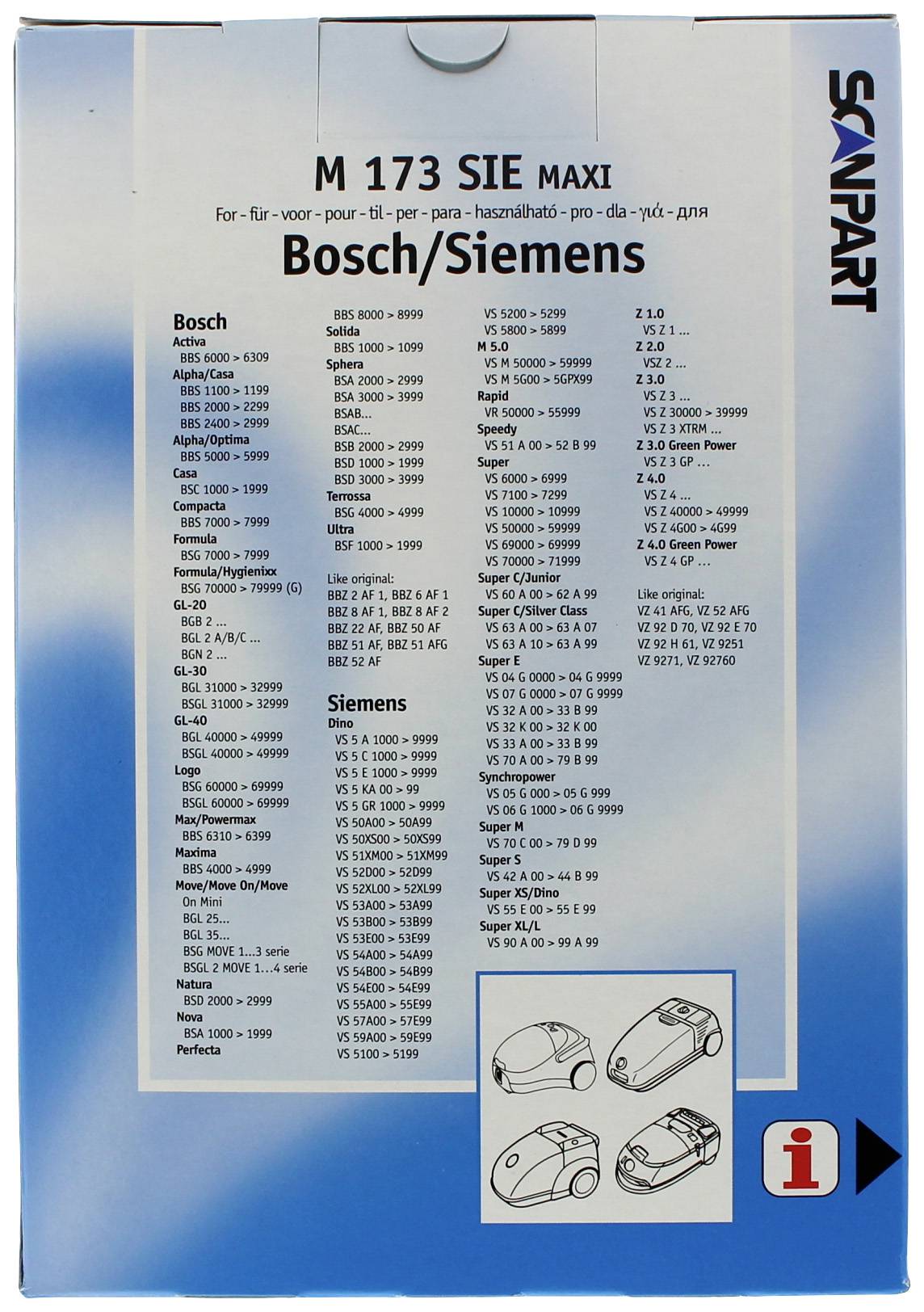 ScanPart Maxipack kompatibel mit Bosch/Siemens Typ D,E,F,G,H 2687438173 Staubsaugerbeutel
