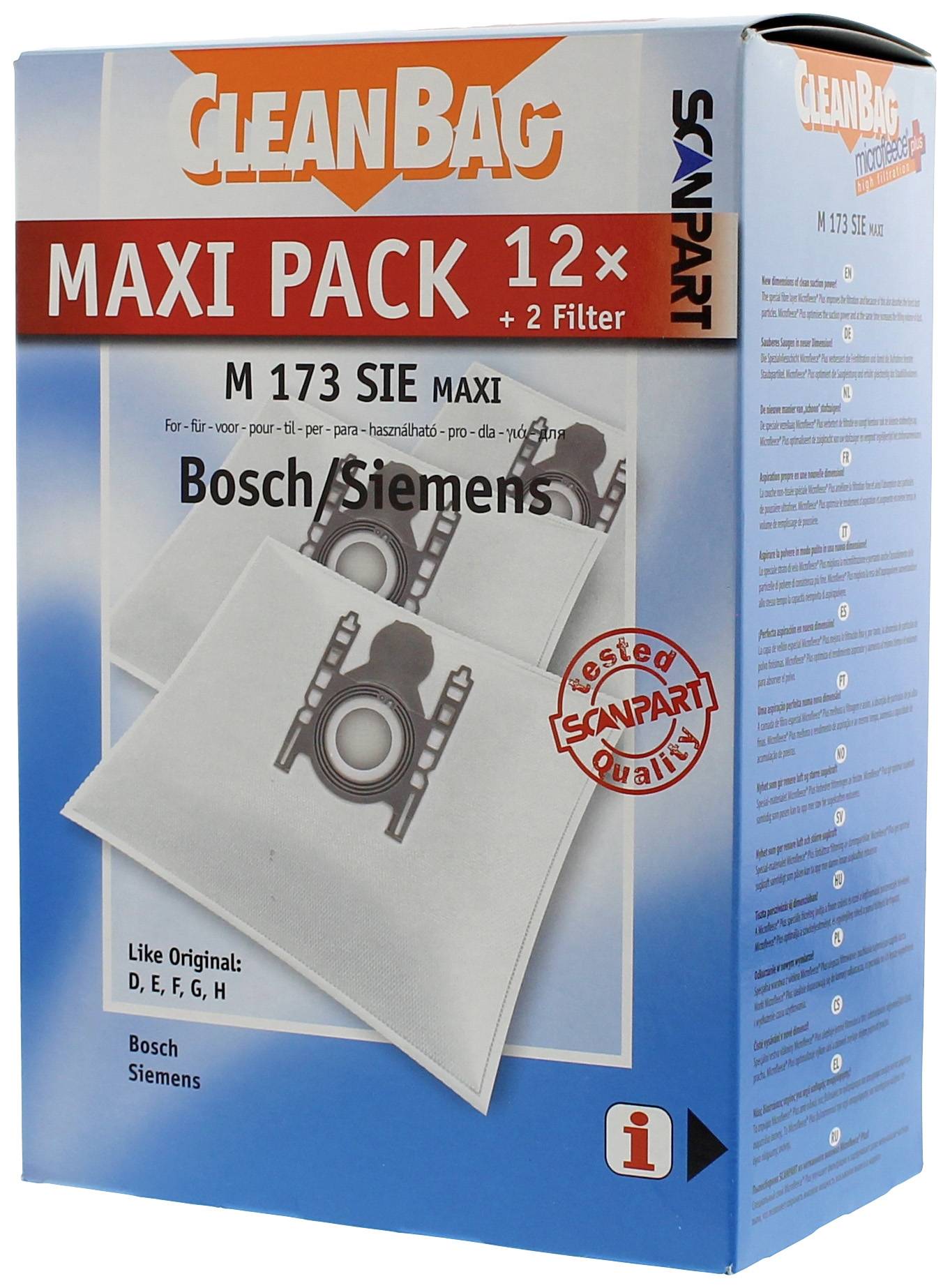 ScanPart Maxipack kompatibel mit Bosch/Siemens Typ D,E,F,G,H 2687438173 Staubsaugerbeutel
