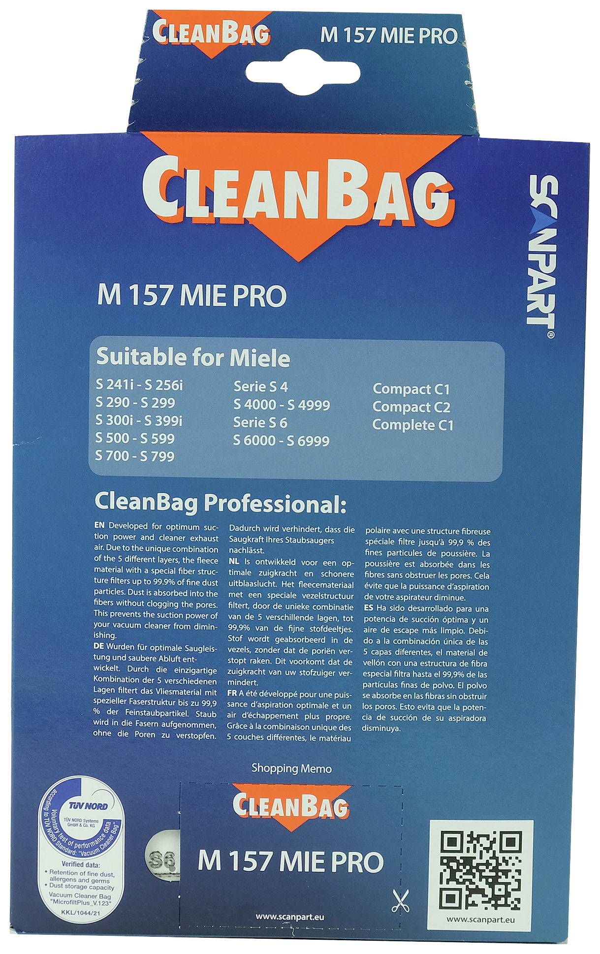 ScanPart Kompatibel mit Miele M 157 Miele Pro 2682326157 Staubsaugerbeutel