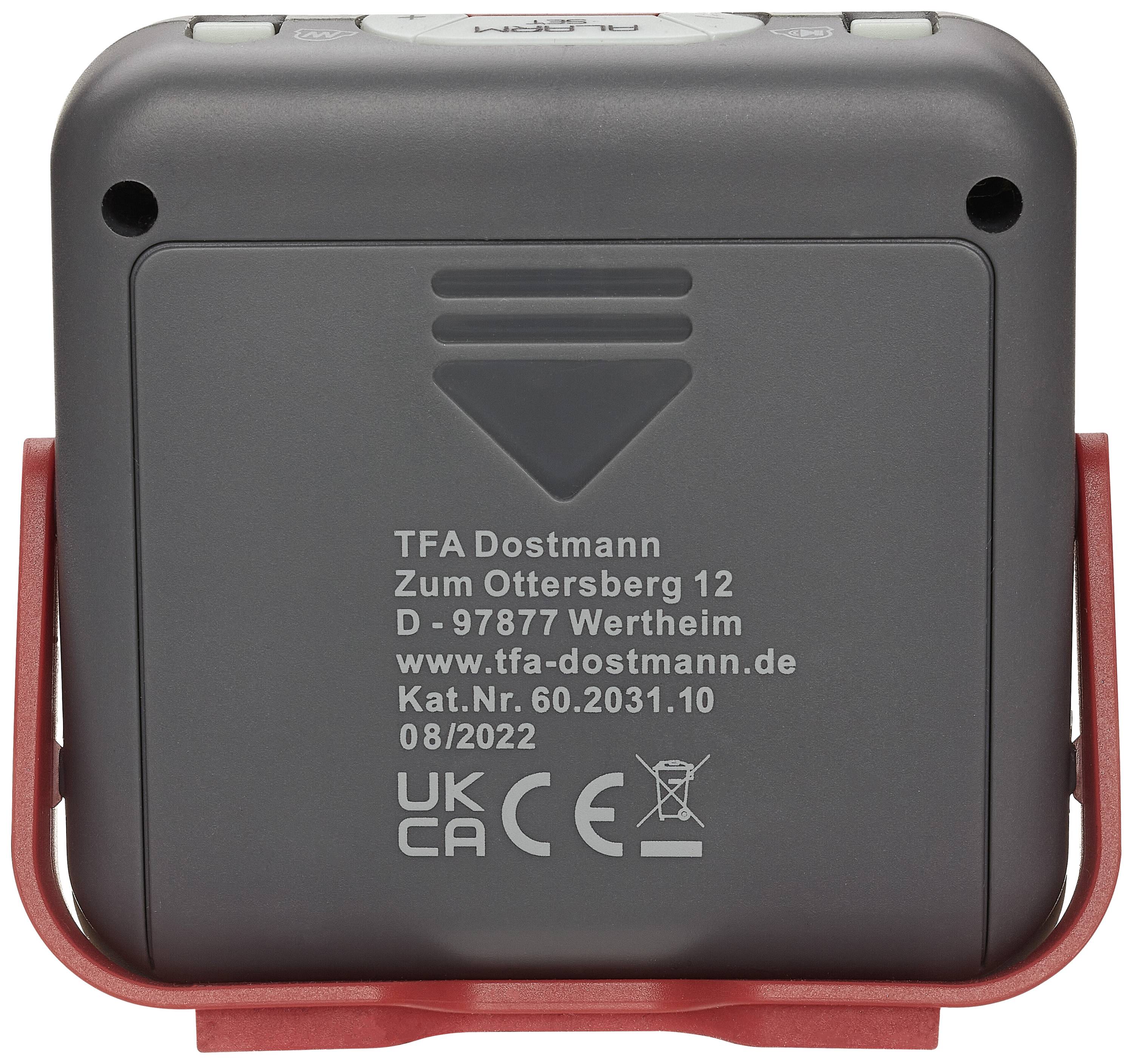 TFA Dostmann 60.2031.10 Quarz Wecker Grau Alarmzeiten 1 Vibrationsalarm, Extra lauter Weckton