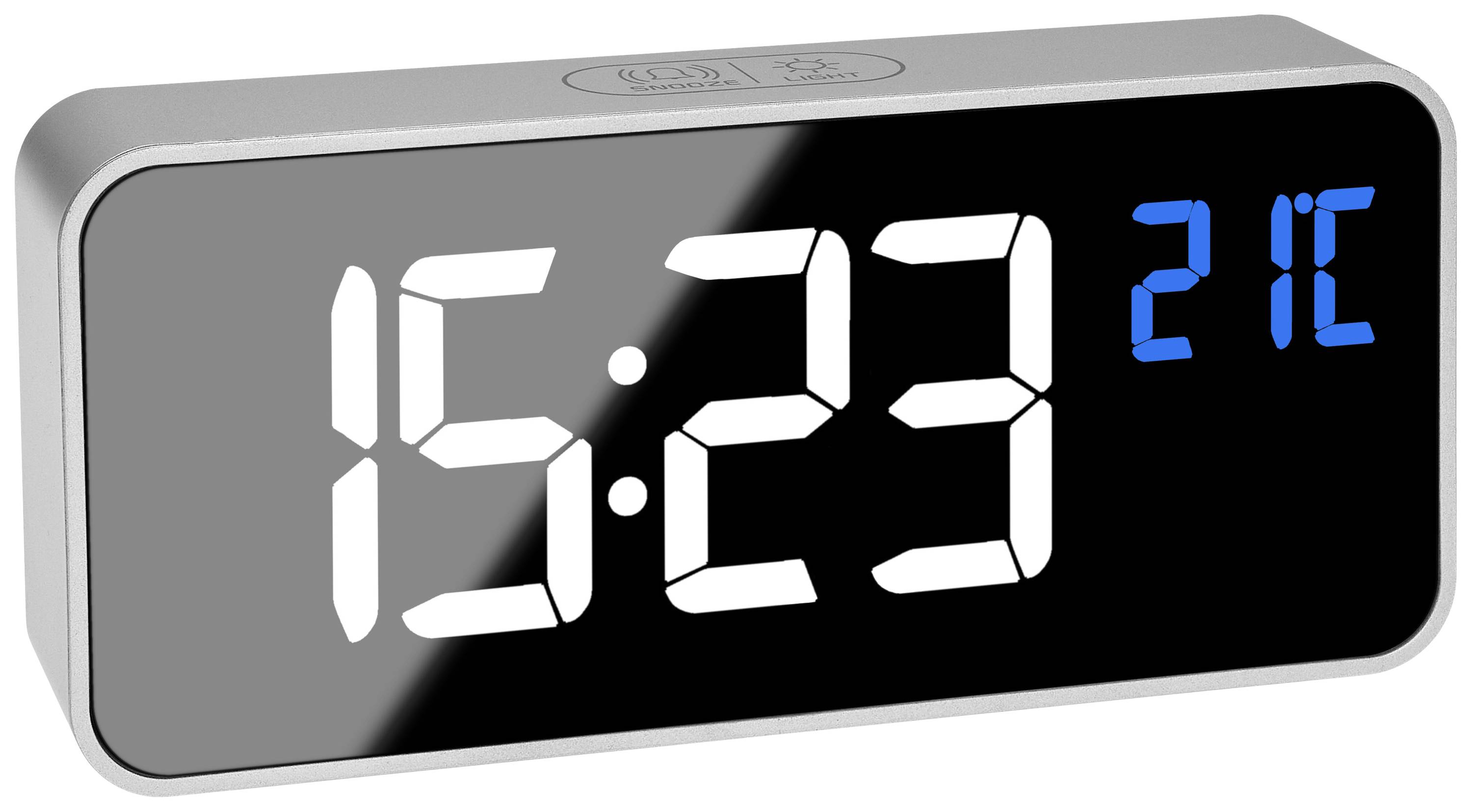 TFA Dostmann 60.2032.54 Quarz Wecker Silber Alarmzeiten 2 Großes Display, Extra lauter Weckton