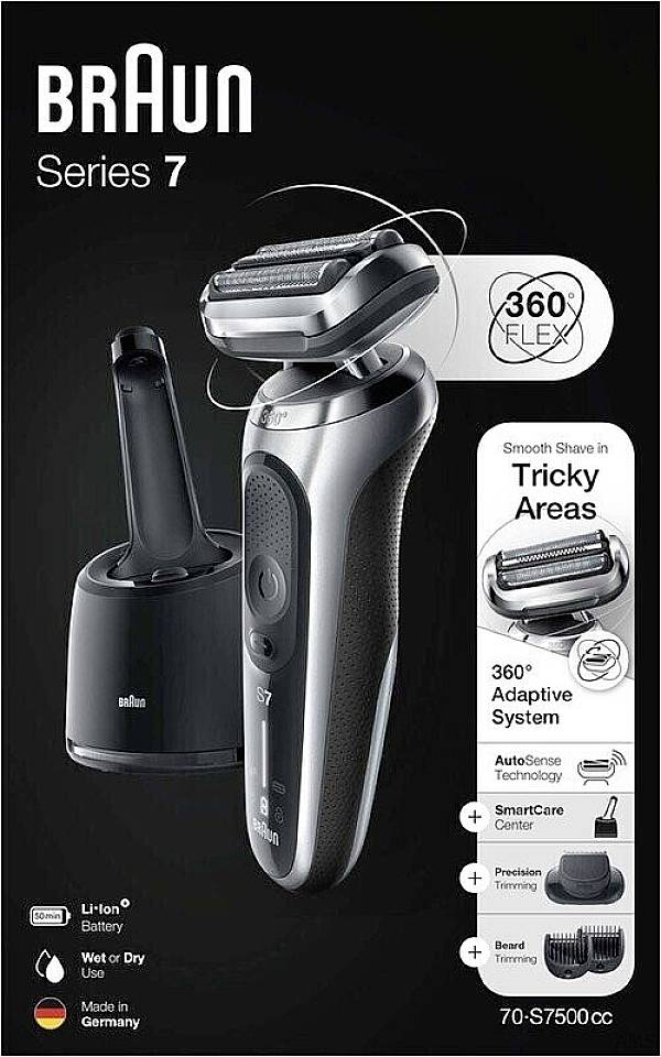 Braun Series 7 70-S7500cc Folienrasierer Silber, Schwarz