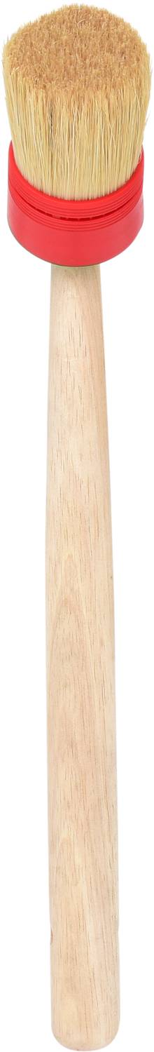 Bürste mit naturfarbenem Holzgriff und hellen Borsten, montiert auf einer roten Basis.