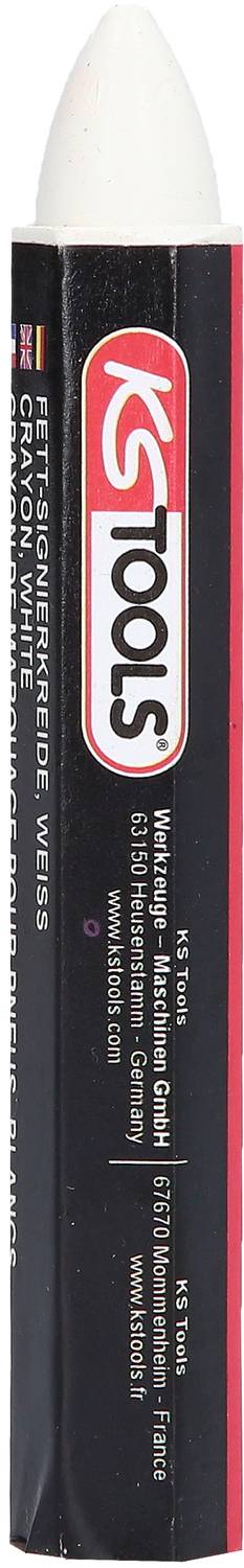 Weißer Markierstift von KS Tools, abgebildet in der Verpackung mit rotem, schwarzem und weißem Design.