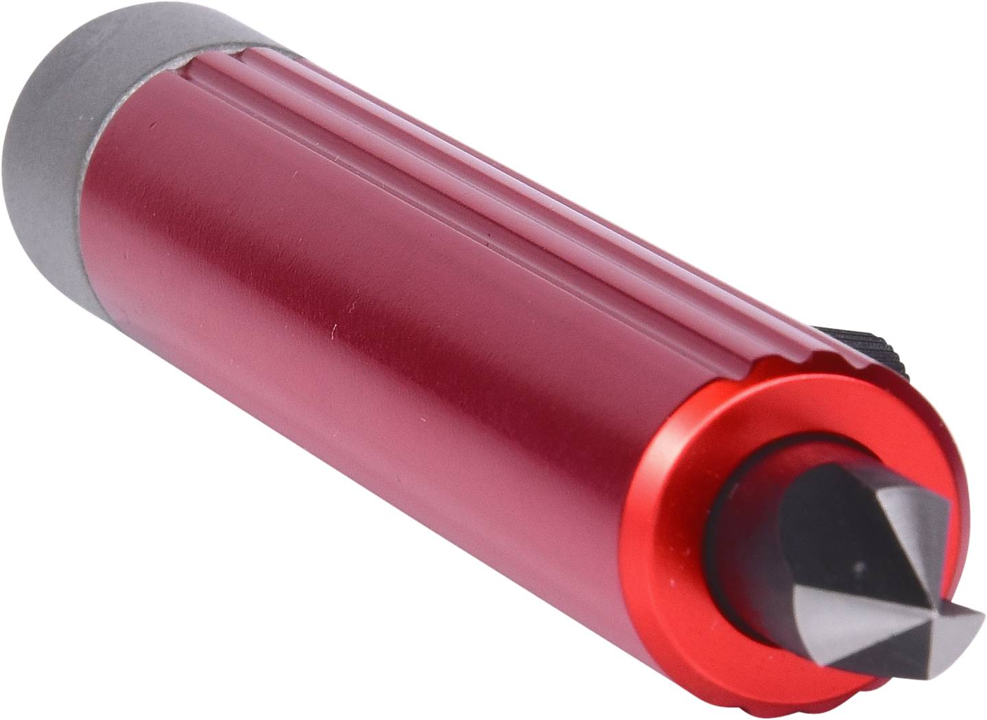 Rotzylinderförmiges Werkzeug mit schwarzer, spitzer Spitze, verwendet zum Anreißen oder Bohren in handwerklichen oder industriellen Anwendungen.