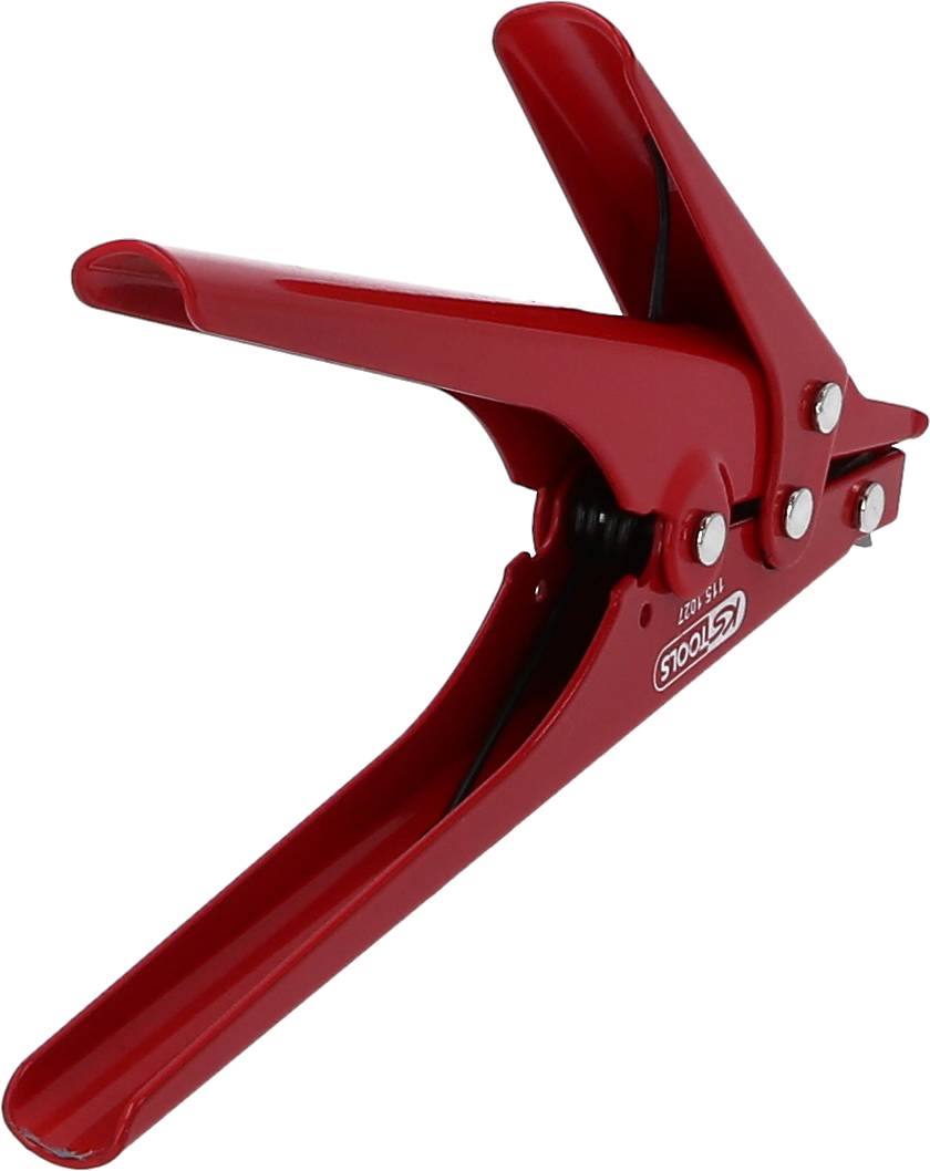 Rote, metallene Hebelklemme mit Griff. Verwendet zum Fixieren von Materialien beim Arbeiten.