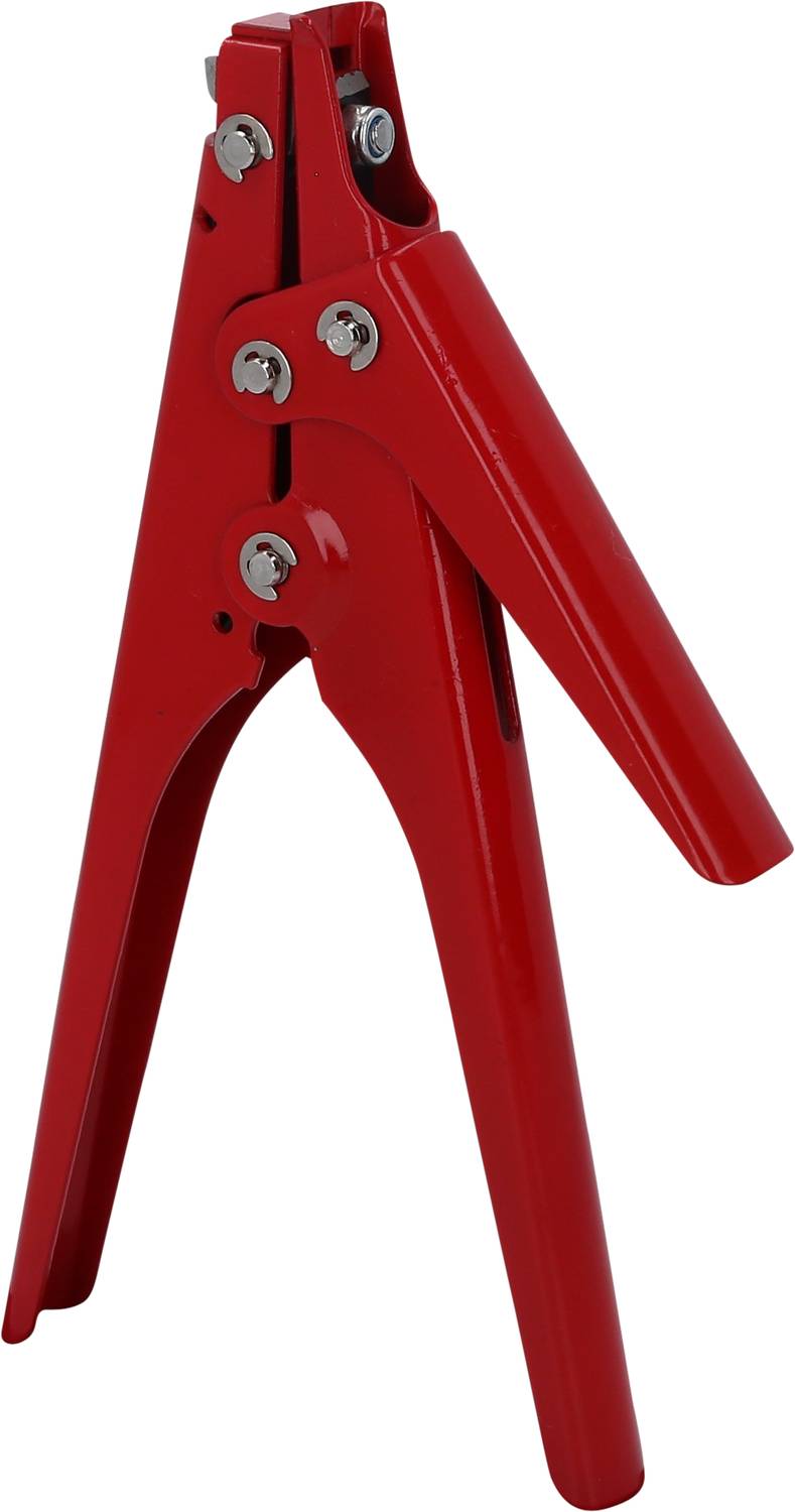 Rote Zange mit ergonomischem Griff, offen stehend. Geeignet für unterschiedliche mechanische Arbeiten und Installationen.