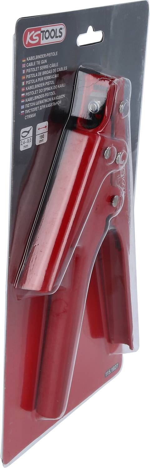 Rote Handnietzange von KS Tools in Kunststoffverpackung, geeignet für Aluminiumnieten von 2,4 bis 4,8 mm.