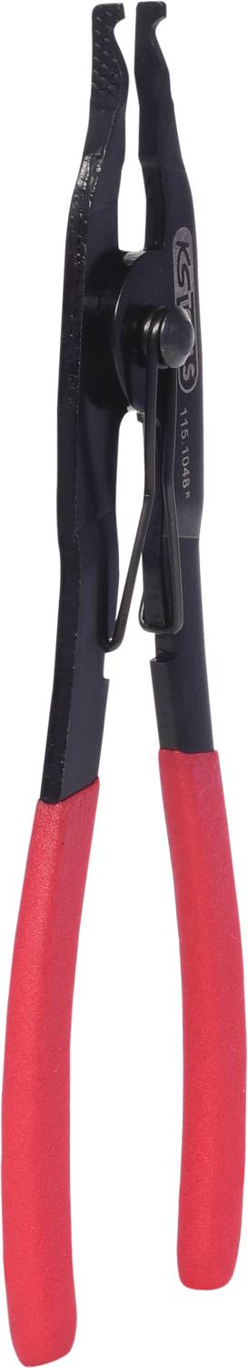 Rote Zange mit rutschfestem Griff, schwarz, Metallspitzen, geeignet für präzise Arbeiten.