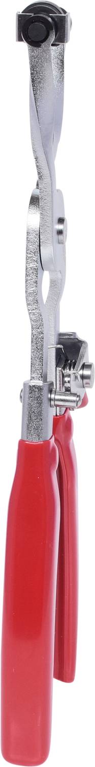 Rote Folienzange mit Metallmechanismus, zur Verwendung in Verpackung oder Handwerksarbeit.