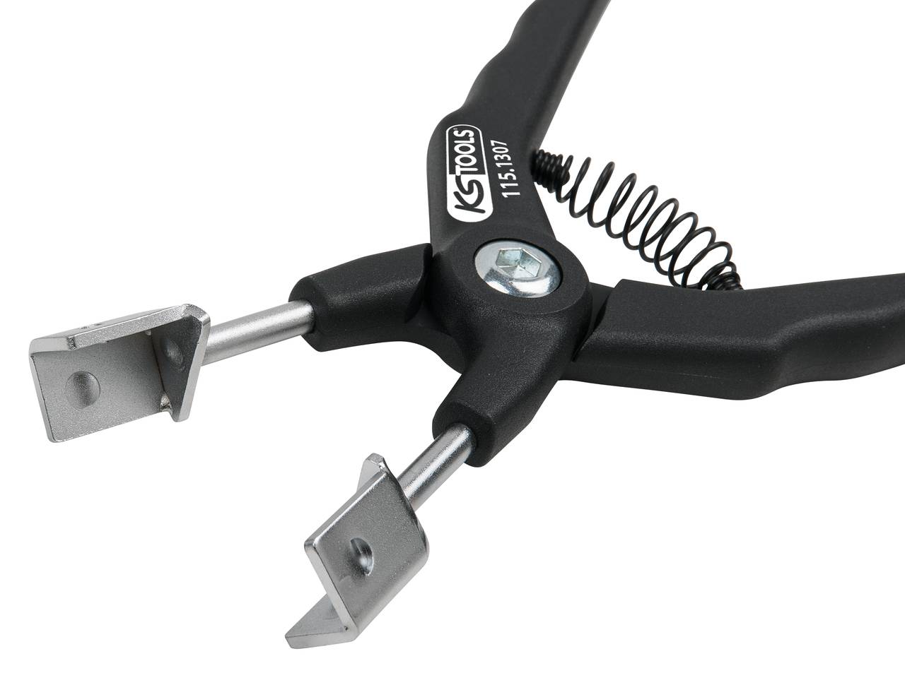 Schwarze Spitzzange mit Federspannung und metallischen Greifbacken, geeignet für präzise Arbeiten in Handwerksumgebungen.