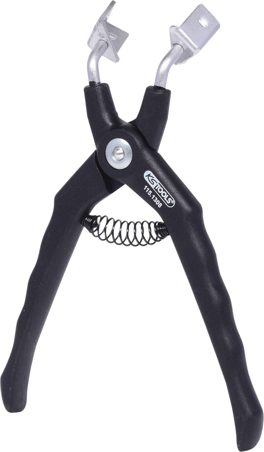 Federbandschellenzange von KS Tools, schwarz, mit ergonomischen Griffen und Federmechanismus, zum Lösen von Schellen beim Fahrzeugbau.