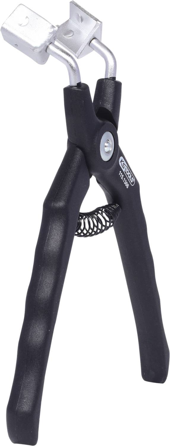 Schwarze Zange mit silbernen Greifflächen, geeignet für präzises Halten und Arbeiten an kleinen Objekten.