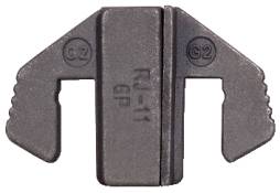 Kunststoff-Abziehhilfe für RJ-11-Stecker, beschriftet mit G2 und RJ-11 GP. Erleichtert das Entfernen von Telefonsteckern.