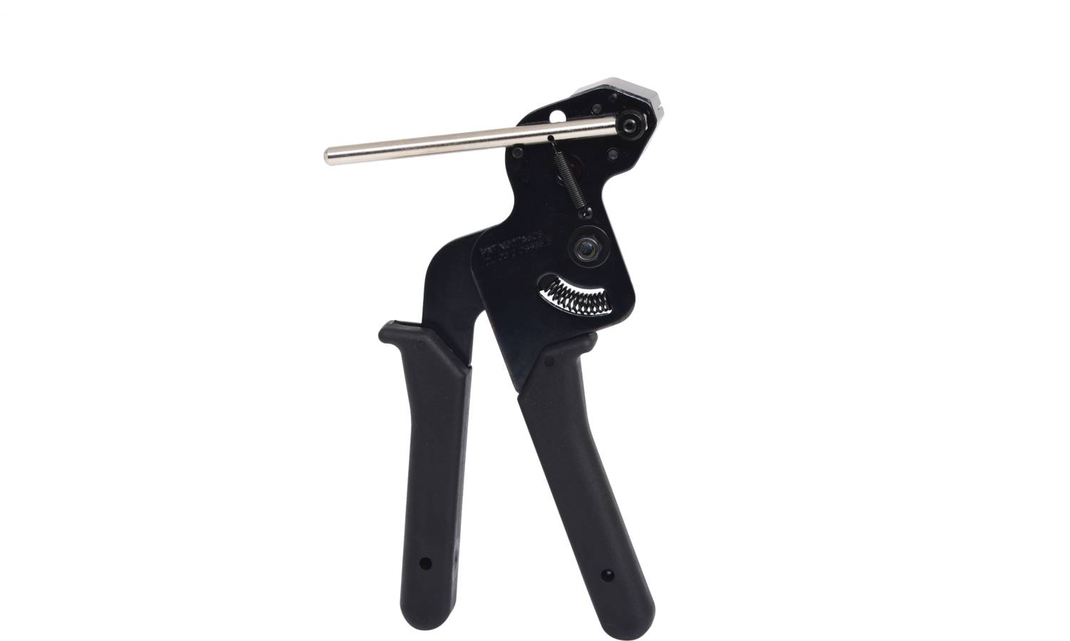 Ein schwarzes Handwerkzeug mit einem langen Griff und einem Metallstab zum Auftragen von Materialien.