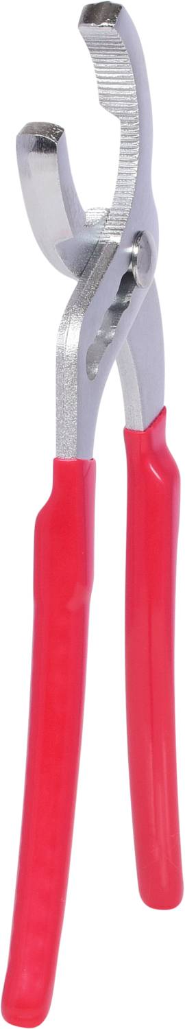 Rote Rohrzange mit metallischen Greifflächen, geeignet für Klempnerarbeiten.