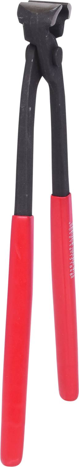 Zange mit roten Griffen, geeignet zum Schneiden oder Entfernen von Nägeln. Hauptwerkzeug für Handwerksarbeiten.