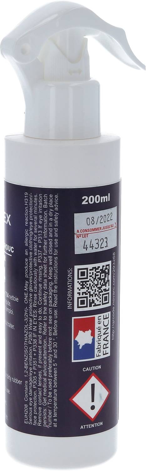 Sprühflasche mit 200 ml Flüssigkeit, hergestellt in Frankreich. Auf dem Etikett sind Warnhinweise und das Symbol für Vorsicht zu sehen.