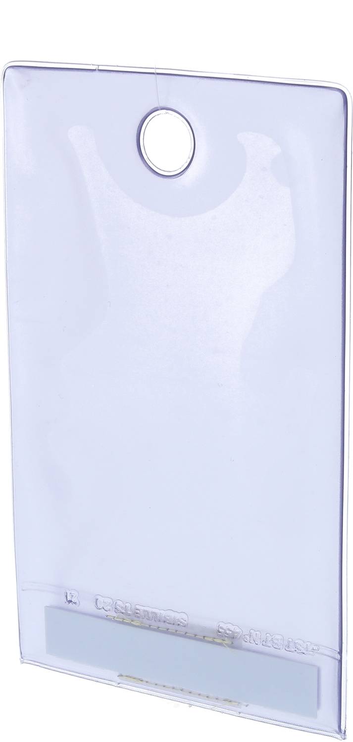 Klare Plastikhülle mit einem Loch, geeignet für das Einstecken eines Ausweises oder einer ID-Karte.
