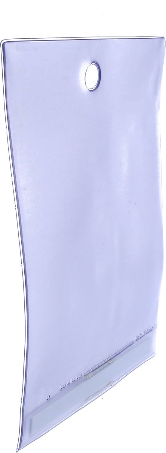 Transparente Kunststoffhülle mit Loch oben zur Aufhängung.