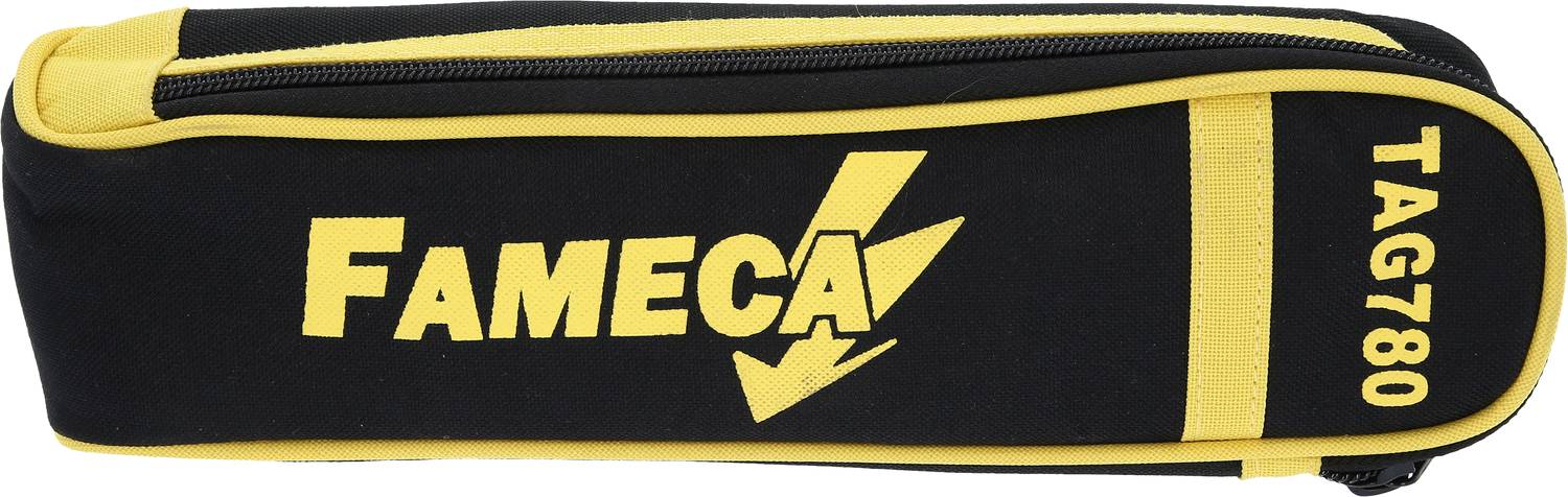 Ein schwarzes Werkzeugetui mit gelben Details und der Aufschrift 'Fameca TAG780'.