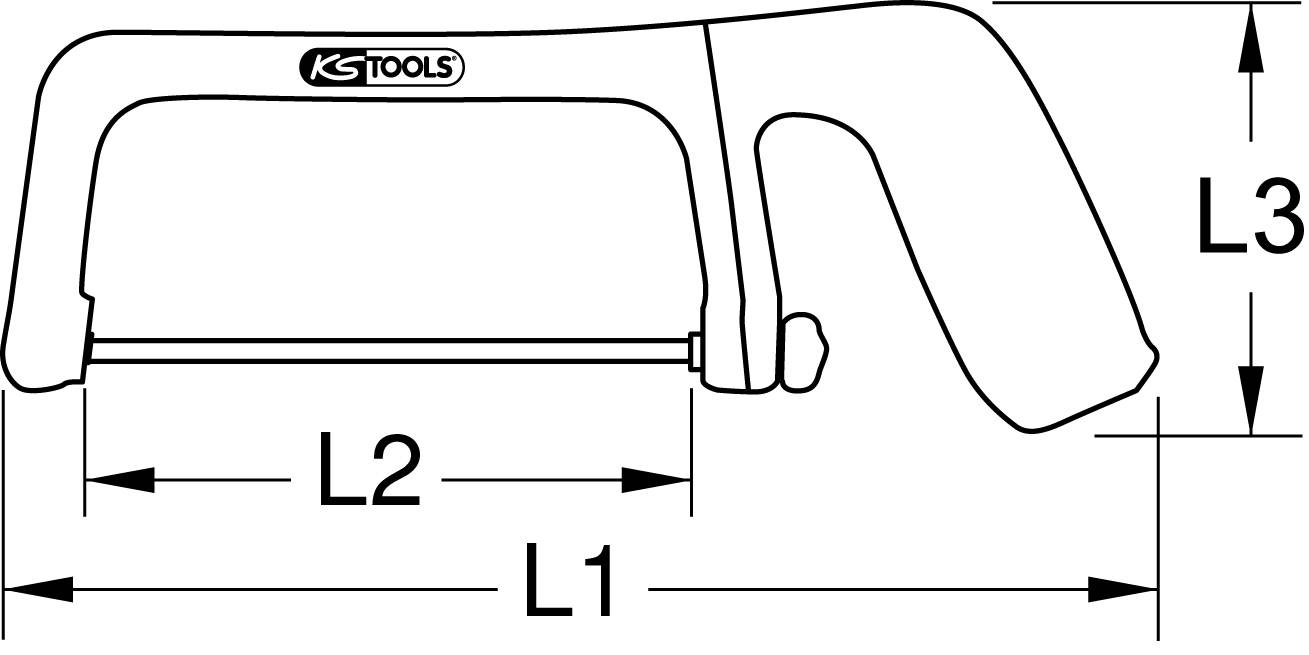 'Schema einer Metallsäge mit Griff', L1, L2, L3 markiert.