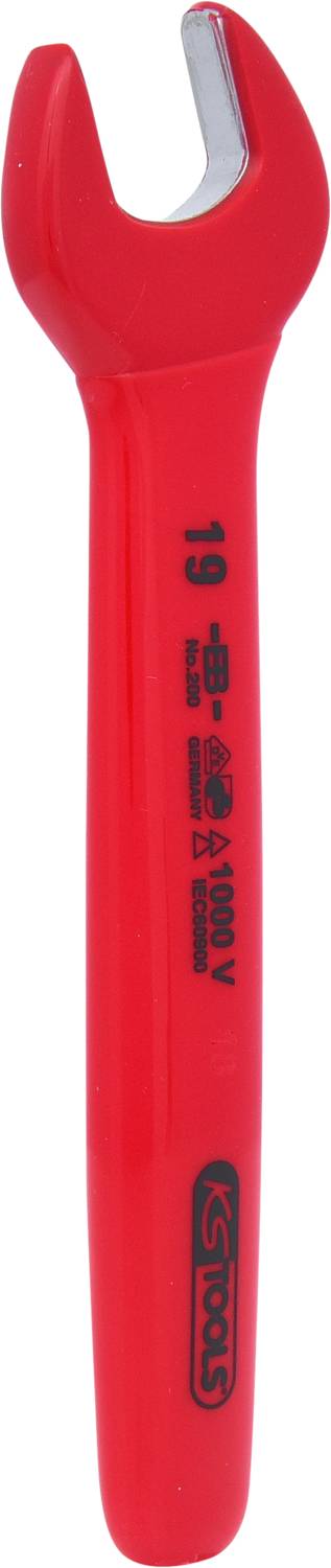 Roter Isoliermaulschlüssel mit der Aufschrift '19', geeignet für 1000 V Arbeiten von KS Tools.