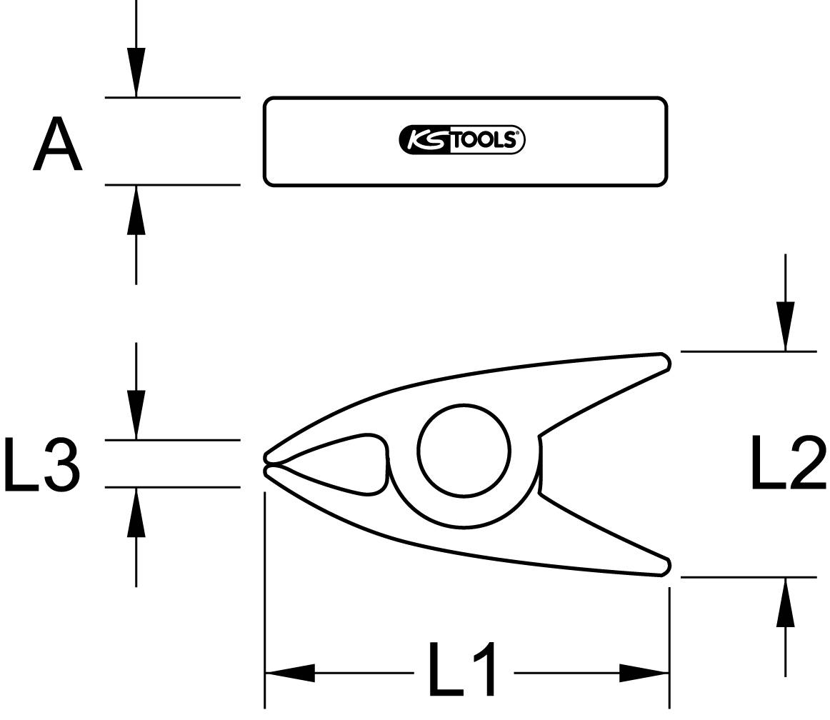 Technische Zeichnung eines Werkzeugkopfes mit Maßangaben: L1, L2, L3. Logo 'KS TOOLS' auf der oberen Ansicht.